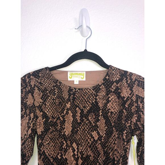 Yummy Sweater Co Snakeskin Printed Long Sleeve Brown Bodysuit - S - Picture 3 of 7